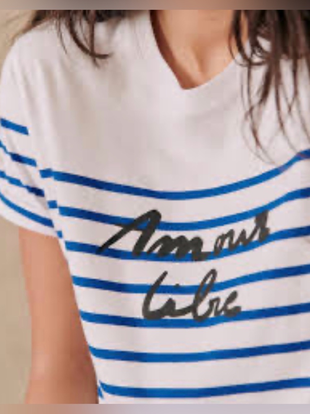 Sézane Amour libre (free love) t-shirt, white and electric blue stripes, S